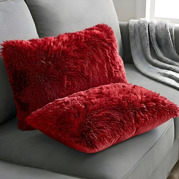Cheer Collection Shaggy Long Hair Throw Pillows - Super Soft and Plush Faux Fur Lumbar Accent Pillows - 12 x 20 - Set of 2