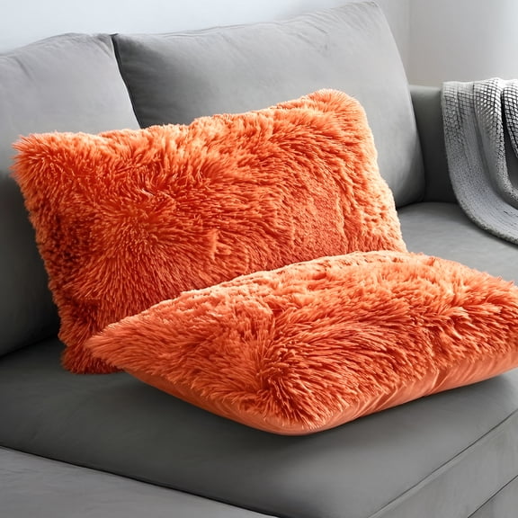 Cheer Collection Shaggy Long Hair Throw Pillows - Super Soft and Plush Faux Fur Lumbar Accent Pillows - 12 x 20 - Set of 2