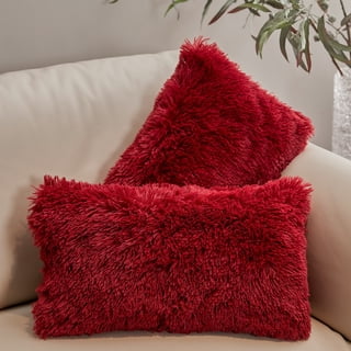 Cheer Collection Shaggy Long Hair Throw Pillows - Super Soft and Plush Faux Fur Lumbar Accent Pillows - 12 x 20 - Set of 2