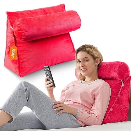 Cheer Collection Wedge Reading Pillow with Adjustable Bolster Memory Foam Back Support Hot Pink