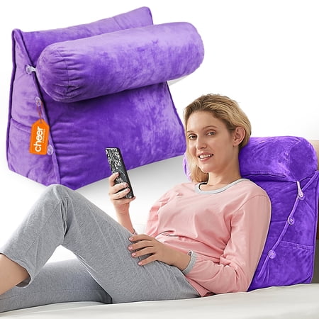 Cheer Collection Wedge Reading Pillow with Adjustable Bolster Memory Foam Back Support Purple