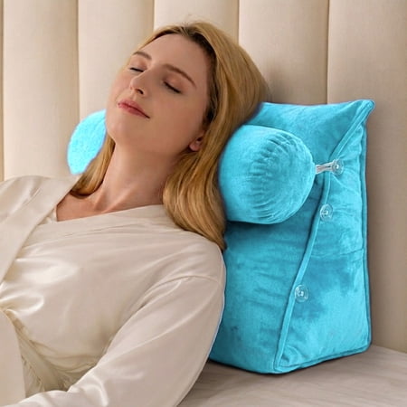 Cheer Collection Back Support Wedge Pillow with Adjustable Neck Pillow, Sky Blue
