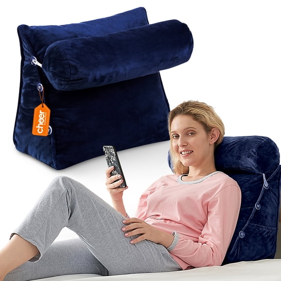 Cheer Collection Wedge Reading Pillow with Adjustable Bolster Memory Foam Back Support, Navy