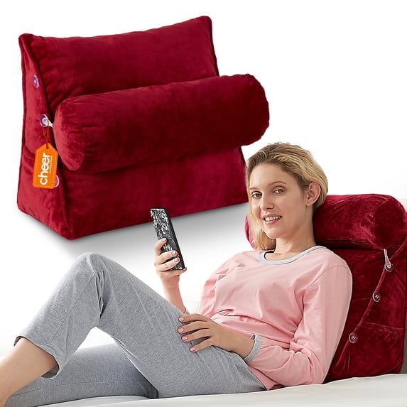 Cheer Collection Wedge Reading Pillow with Adjustable Bolster Memory Foam Back Support Maroon