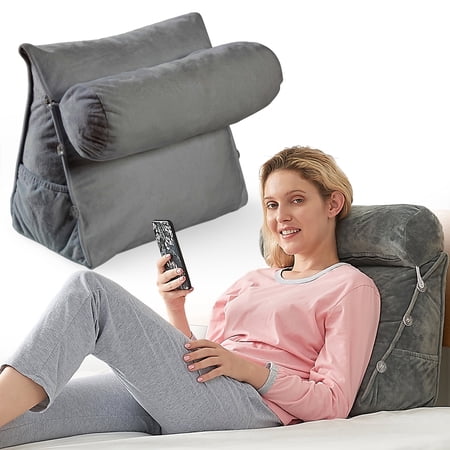 Cheer Collection Wedge Reading Pillow with Adjustable Bolster Memory Foam Back Support Gray