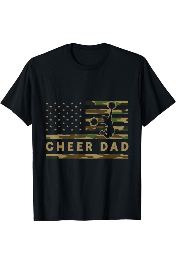 Cheer Dad Camo American Flag Cheerleader Supporter T-Shirt , Vintage T-Shirt