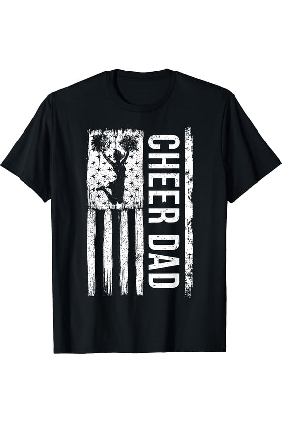 Cheer Dad Cheerleading American Flag Fathers Day Cheerleader T-Shirt, Unisex T-Shirt