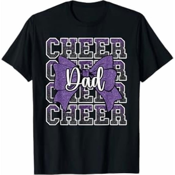 Cheer Dad Daddy Bow Sport Cheerleader Cheerleading Purple T-Shirt