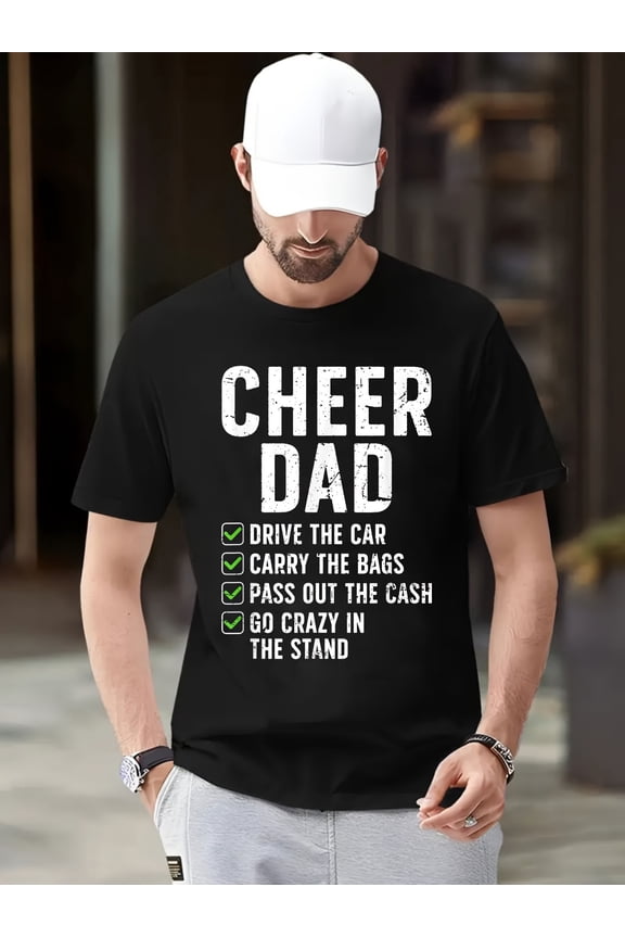 Cheer Dad Funny Cheerleading Dad Of A Cheerleader Dad T-Shirt, 100% Cotton Father Daddy T-shirts for Men Women, 180g, round neck, black, size S-XXXL