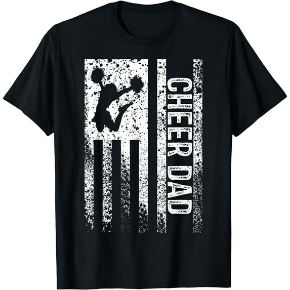 Cheer Dad Vintage American Flag Father Cheerleader Squad T-Shirt