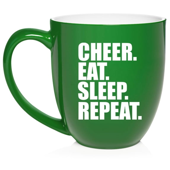 Cheer Eat Sleep Repeat Cheerleader Ceramic Coffee Mug Tea Cup Gift for Her, Him, Friend, Coworker, Wife, Husband (16oz Green)