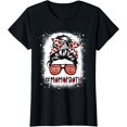 thumbnail image 1 of Cheer Football Cheerleading Mom Of Both Messy Hair Bun T-Shirt, 1 of 3