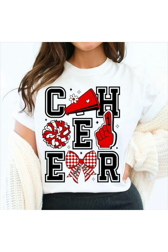 Cheer Game Day T-Shirt - Cheer Mom Graphic Tee, Pom Pom Megaphone Shirt, Cheerleading Team Spirit Top