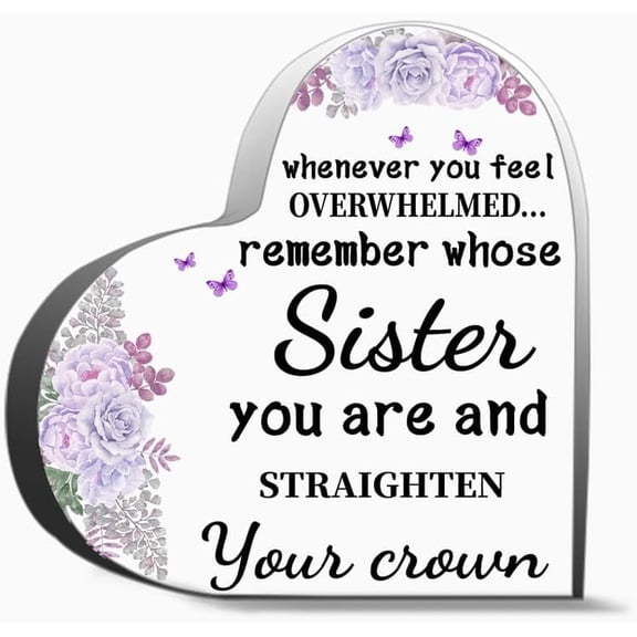 Cheer Up Gift For Friend Female Floral Acrylic Keepsake With Inspirational Quote Straighten Your Cro Thank You Gifts For Women Men, Decoration Heart Shape Acrylic Sign Gift 4"L x 4"W x 0.4"H Inch
