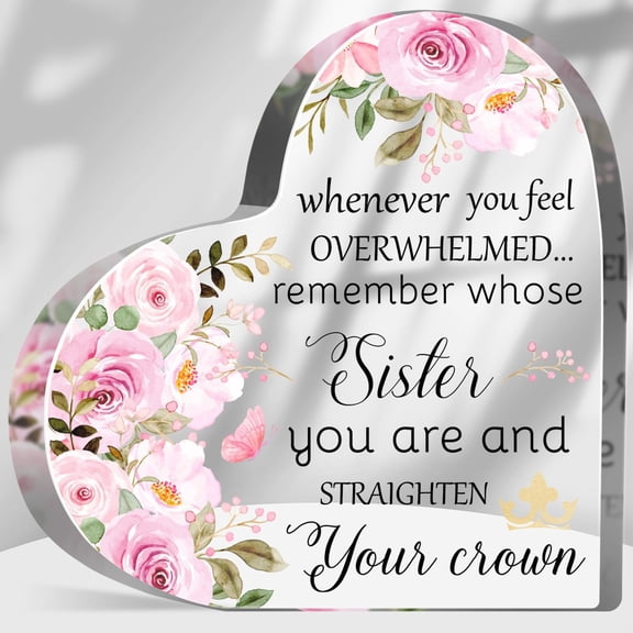 Cheer Up Gift for Friend Female,Floral Acrylic Keepsake with Inspirational Quote,Straighten Your Crown Sign, Positive Affirmation Plaque for Women Sister Bestie