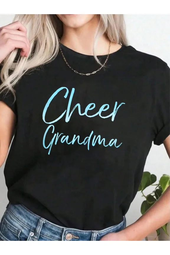 Cheer Grandma T-Shirt Proud Grandmother Cheerleading Support Apparel Retro Script Graphic Tee for Women