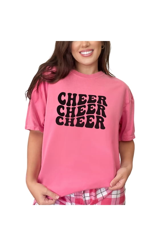 Cheer, Groovy Retro Wavy Text, Crunchberry Comfort Colors T-Shirt, XL