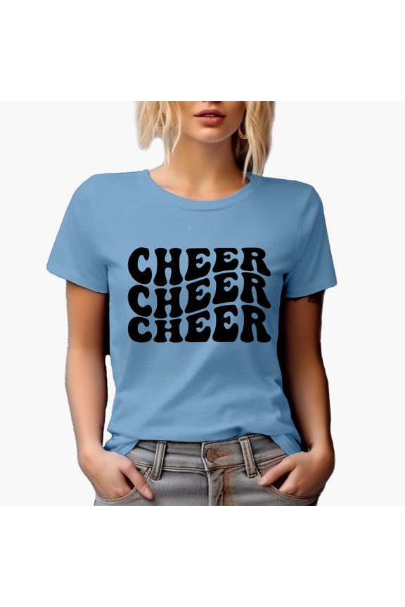 Cheer, Groovy Retro Wavy Text Merch Gift, Baby Blue T-Shirt, Large