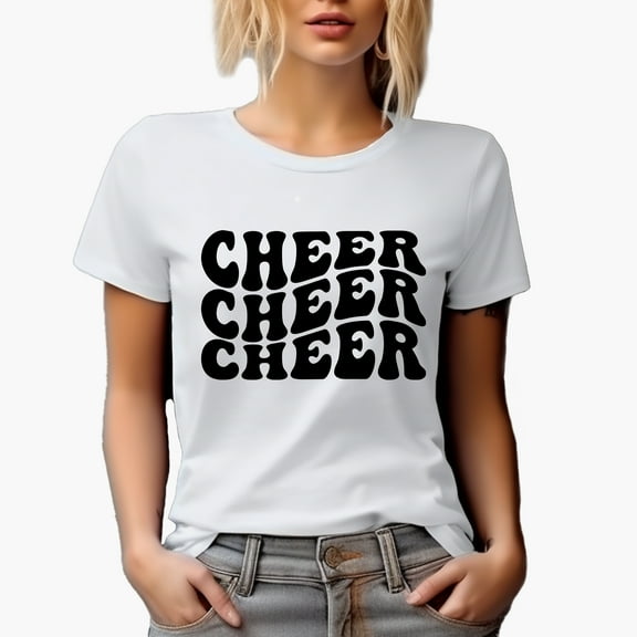 Cheer, Groovy Retro Wavy Text Merch Gift, White T-Shirt, Large