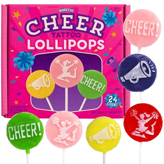 Cheer Tattoo Lollipops, Cheerleading Party Favors, Team Treats, Goodie Bag Fillers, 24 Count, 10.16 Ounce Box