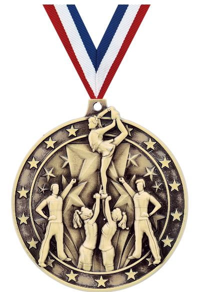 Cheer Medals, 2" Gold Diecast Cheer Medal Award 5 Pack