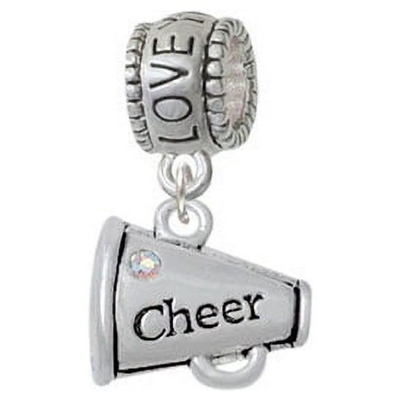 Cheer Megaphone with AB Crystal - 2 Sided - Love You More Charm Bead
