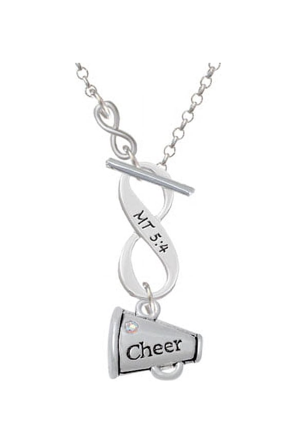 Cheer Megaphone with AB Crystal - 2 Sided - To Infinity Matthew 5:4 Toggle Necklace