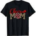 thumbnail image 1 of Cheer Mom Biggest Fan Leopard Print Black And Red Pom Pom T-Shirt, 1 of 4