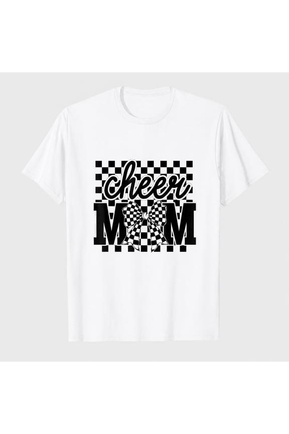 Cheer Mom Coquette Bow Checkered Cheerleader Mom Mothers Day T-Shirt