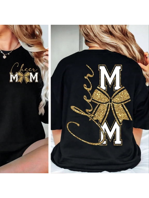 Cheer Mom Gold Game Day Cheerleader Print Tee Crew Neck Short Sleeve Top
