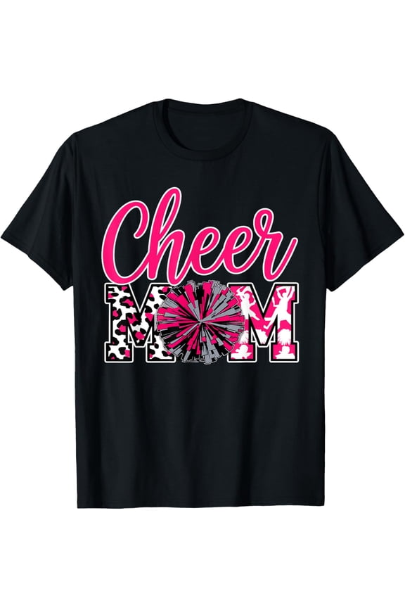 Cheer Mom Hot Pink Black Leopard Letters Cheer T-Shirt Shirts