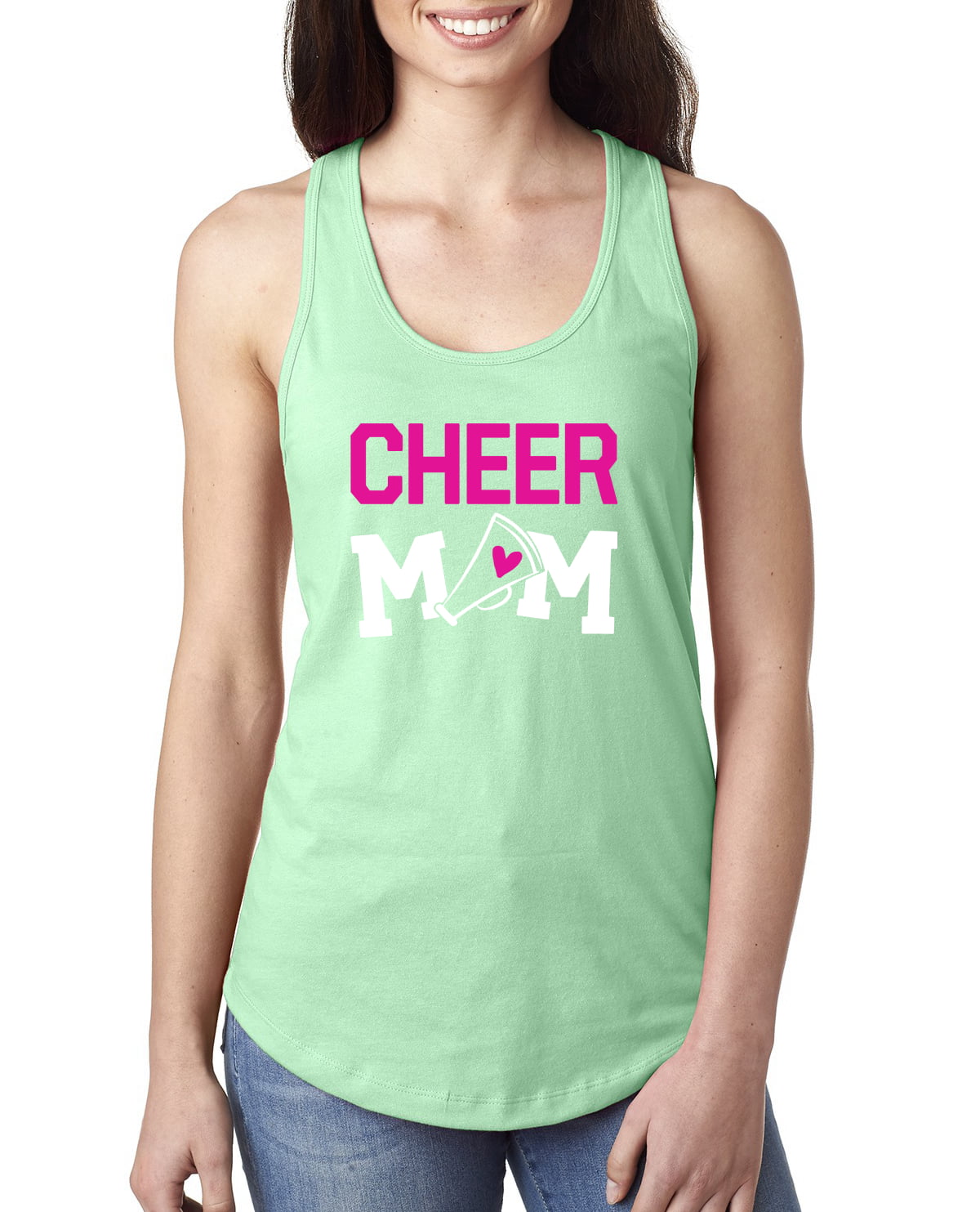 Cheer Mom Kids Super-Fan Love Pink Heart | Womens Sports Jersey Racerback  Tank Top, Tahiti Blue, Small