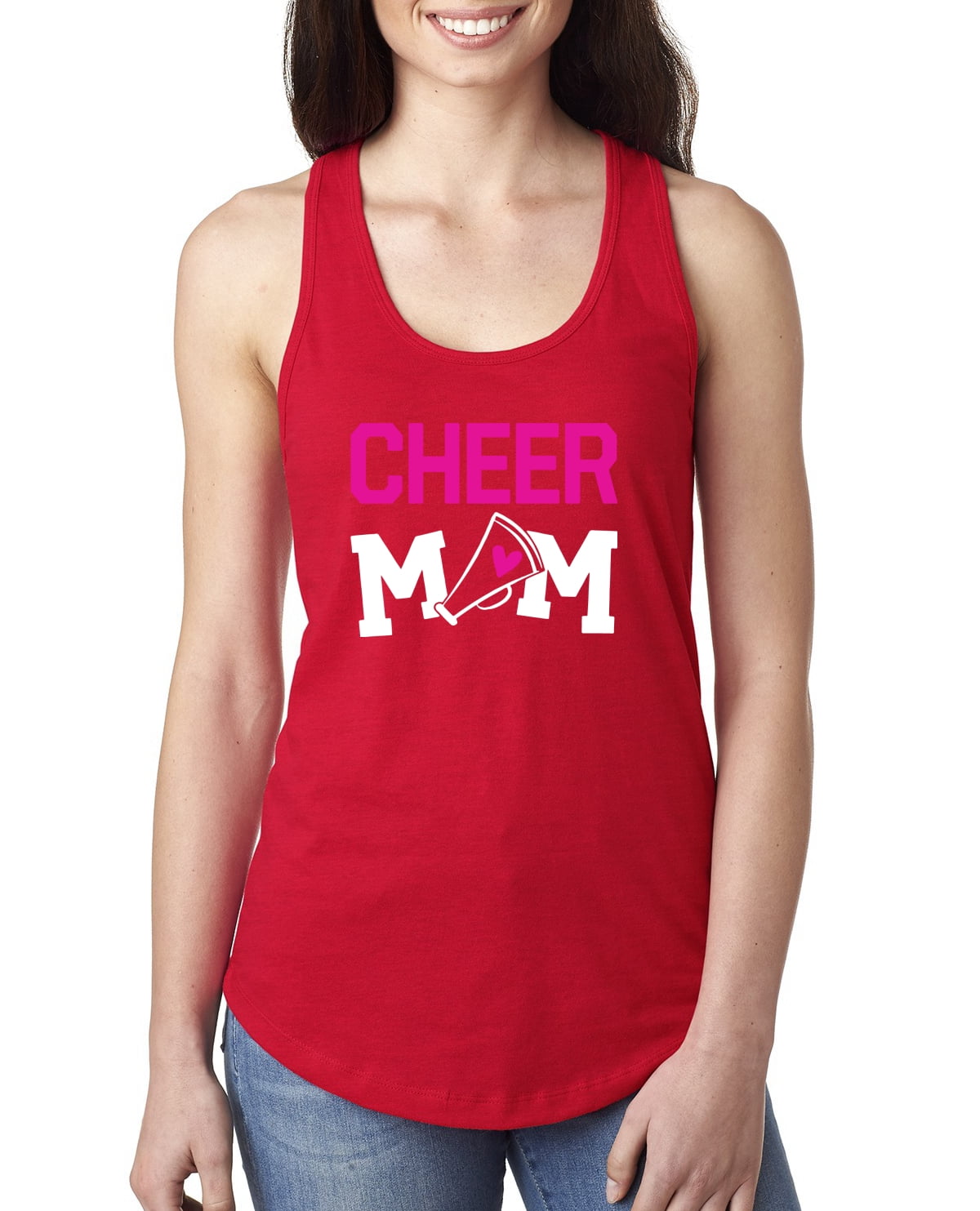 Cheer Mom Kids Super-Fan Love Pink Heart  Womens Sports Jersey Racerback  Tank Top, Turquoise, X-Large 