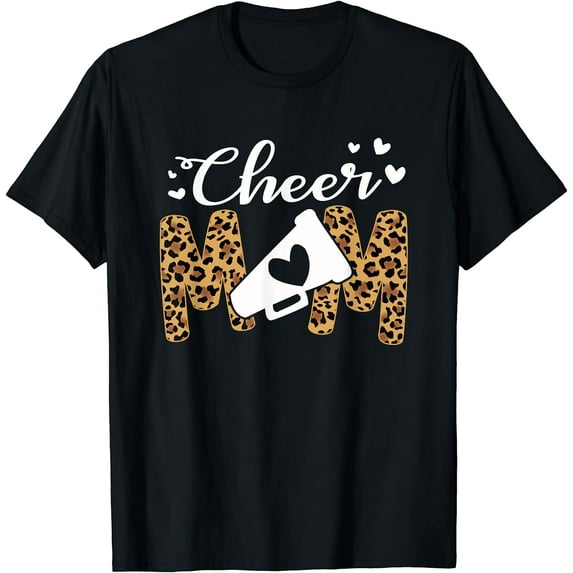 Cheer Mom Leopard Messy Bun Cheerleader Bleached Mothers Day T-Shirt Black Medium