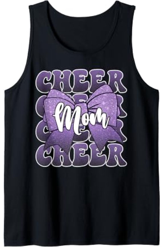 Cheer Mom Mama Bow Cheerleader Cheerleading Purple Sport Tank Top Size S-3XL