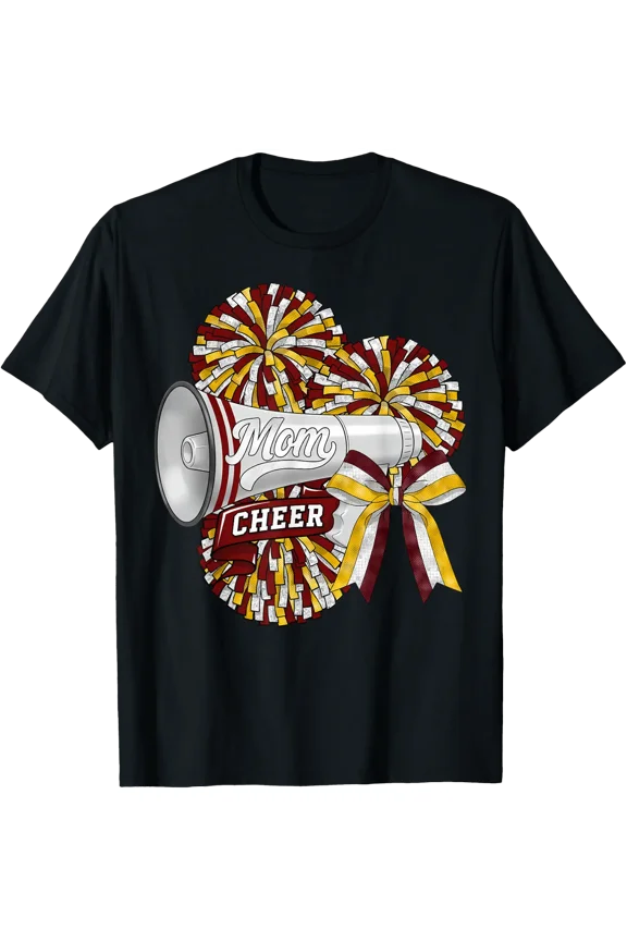 Cheer Mom Mama Bow Sport Cheerleader Cheerleading Maroon T-Shirt Size S-5XL