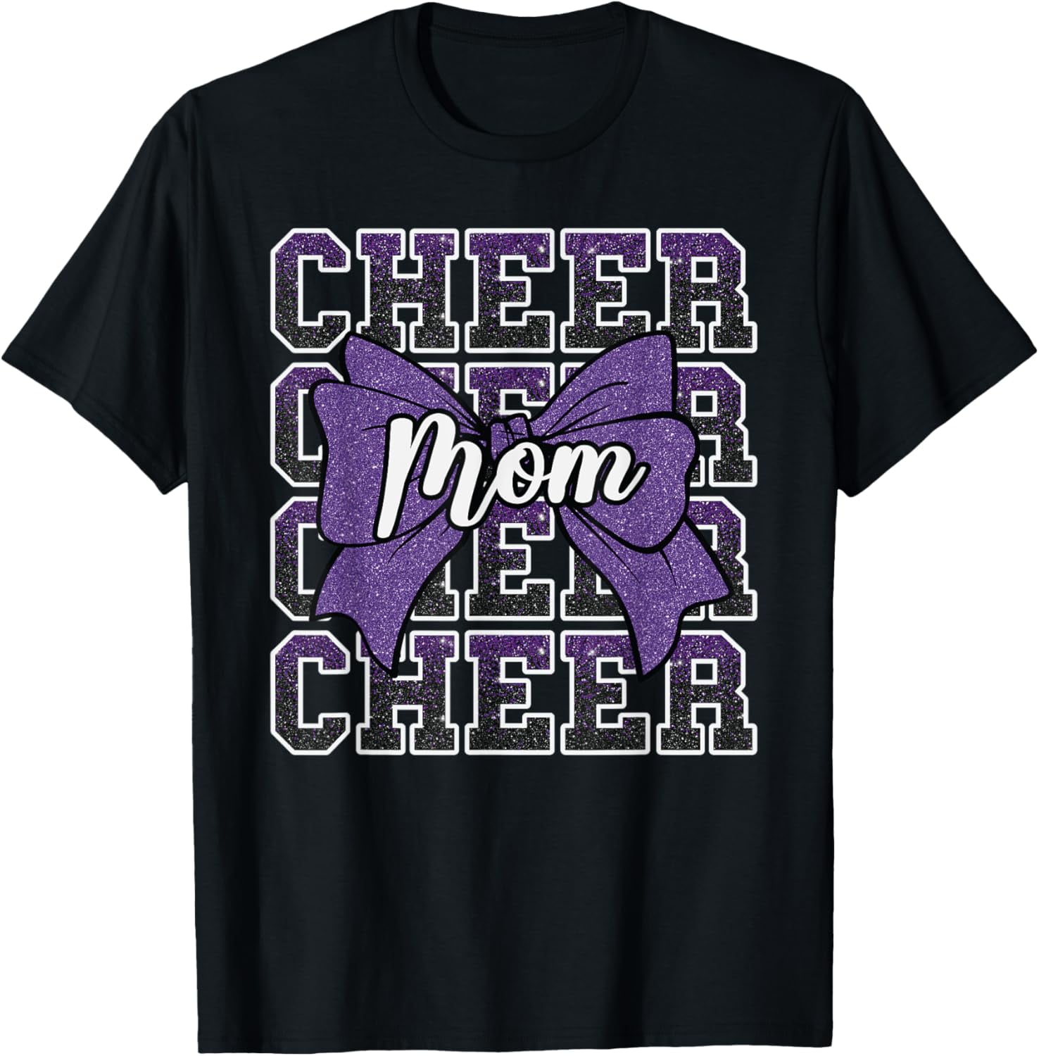 Cheer Mom Mama Bow Sport Cheerleader Cheerleading Purple Shirt BLACK ...