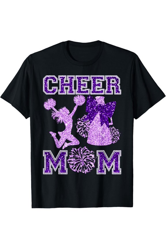 Cheer Mom Mama Bow Sport Cheerleader Cheerleading Purple T-Shirt Size S-5XL