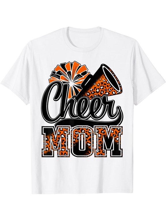 Cheer Mom Orange Leopard Cheerleader Competition Game Day T-Shirt