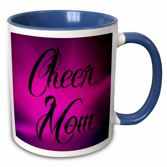3drose, Cheer Mom, Pink and Purple Background, 11oz Two-tone Blue Mug