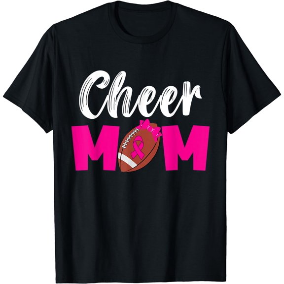 Cheer Mom Pink Football Ribbon Breast Cancer Awareness Women T-Shirt