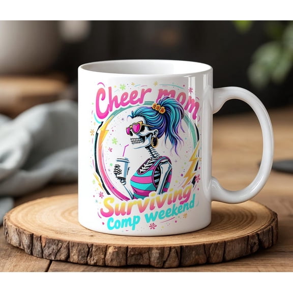 Cheer Mom Skeleton Mug Funny Coffee Cup for Compeion Weekends Colorful 330ml Ceramic Gift for Cheer1leader Moms