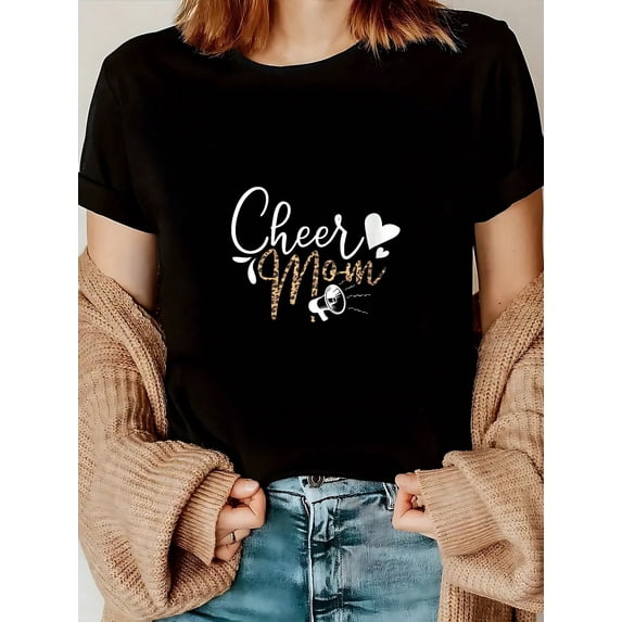 Cheer Mom T-Shirt Leopard Print Megaphone Graphic Women Game Day ...