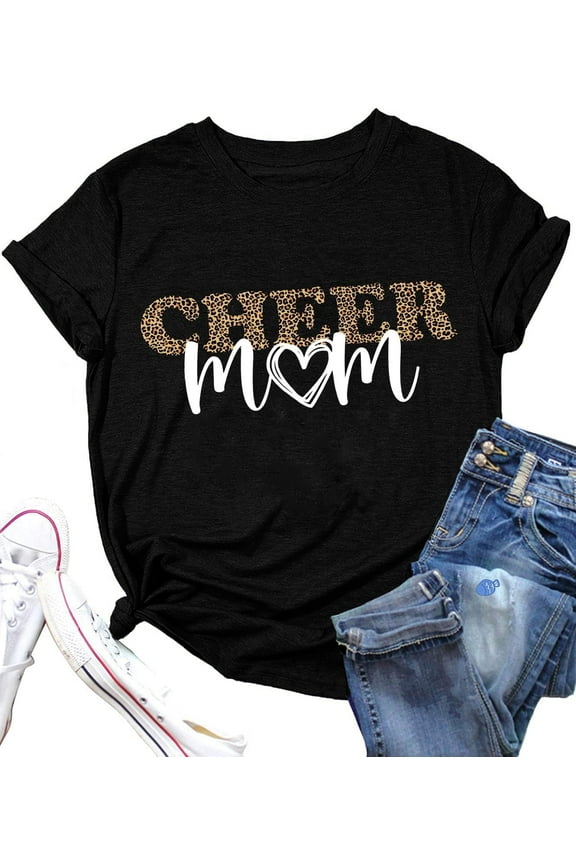 Cheer Mom T-Shirt for Women Game Day Cheerleading Mom Funny Graphic Sports Season Top