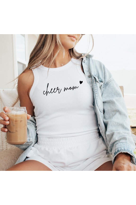 Cheer Mom Tank Top Cheerleading Mom Micro Rib Racer Back Tank Gift For Mom High School Cheer Mama Shirt Game Day Top Preppy Cheerleading Tee