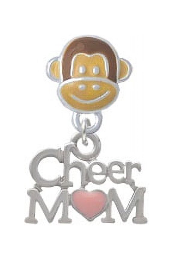 Cheer Mom with Pink Heart - Monkey Face Charm Bead
