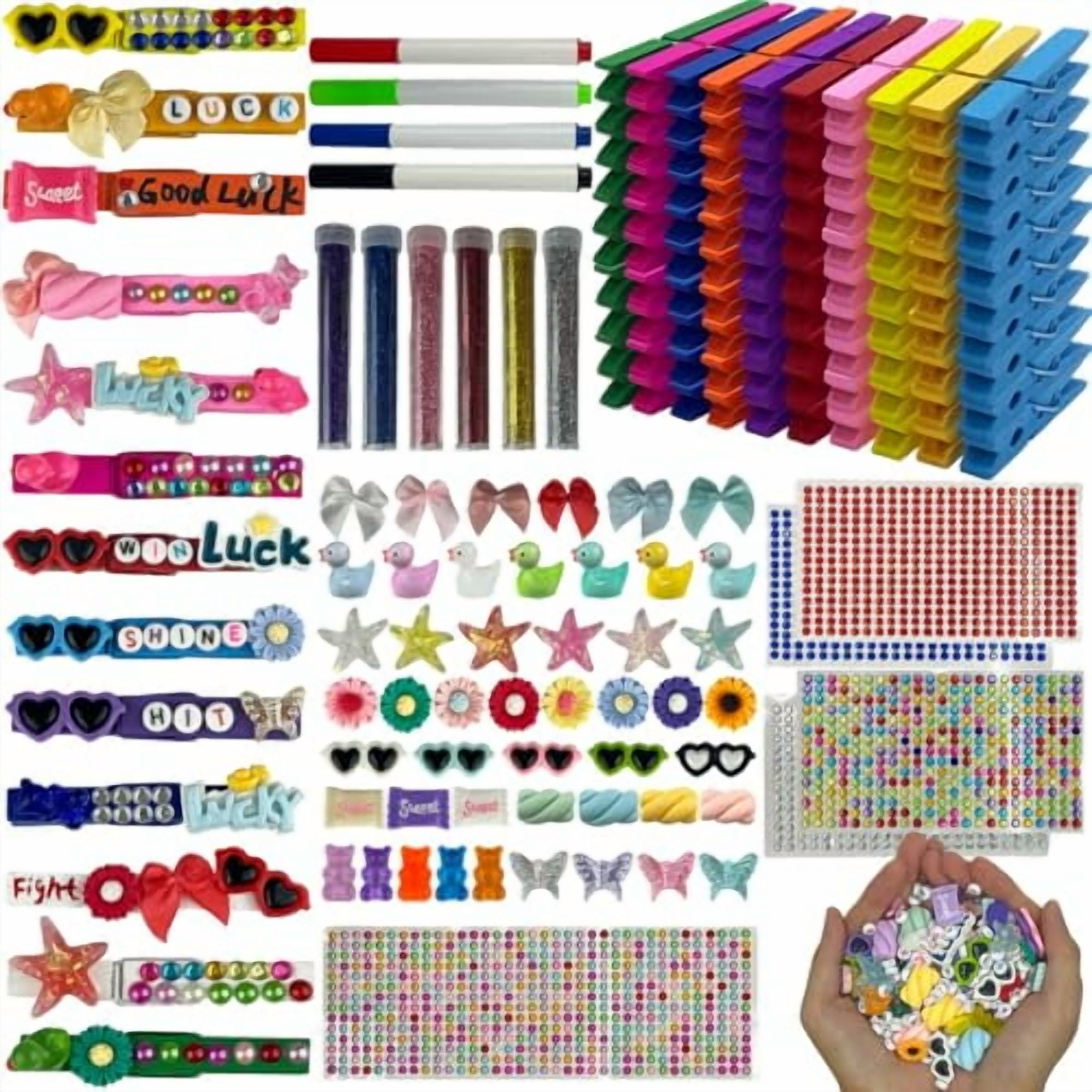 Cheer Pins Spirit Clips – 100 - Pack Multicolor Wooden Clips with Mini Bows, Duck Charms & Self-Adhesive Glitter for DIY Cheer Accessories, Schoolbag Decor, Team Crafts Gifts (Glue Not Included)$$