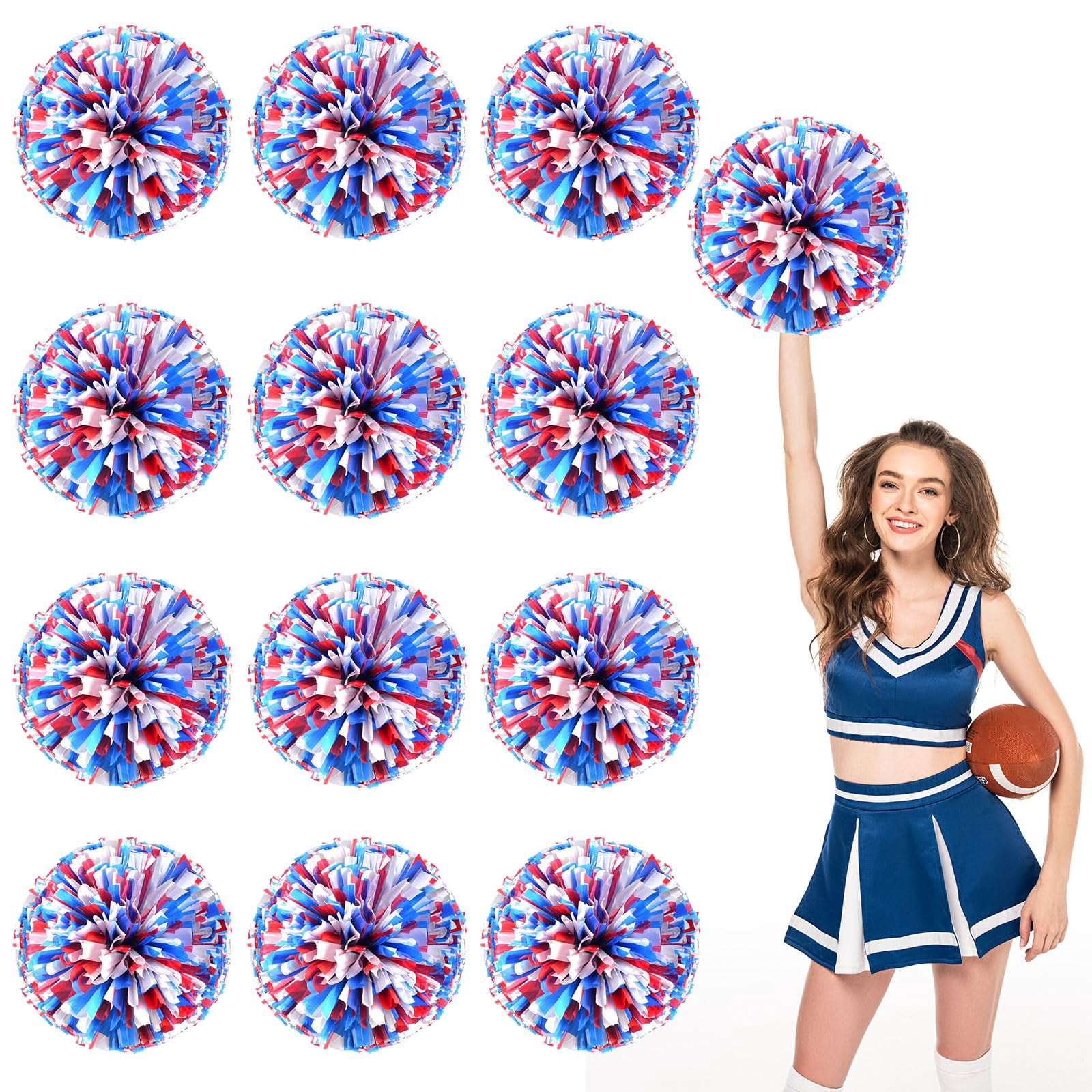 Pom Poms Cheer 12 Pieces, Cheerleading Pompoms Handheld Squad Set for Sports Team, Party, Festival, Adults Kids, Easy Fluff Design