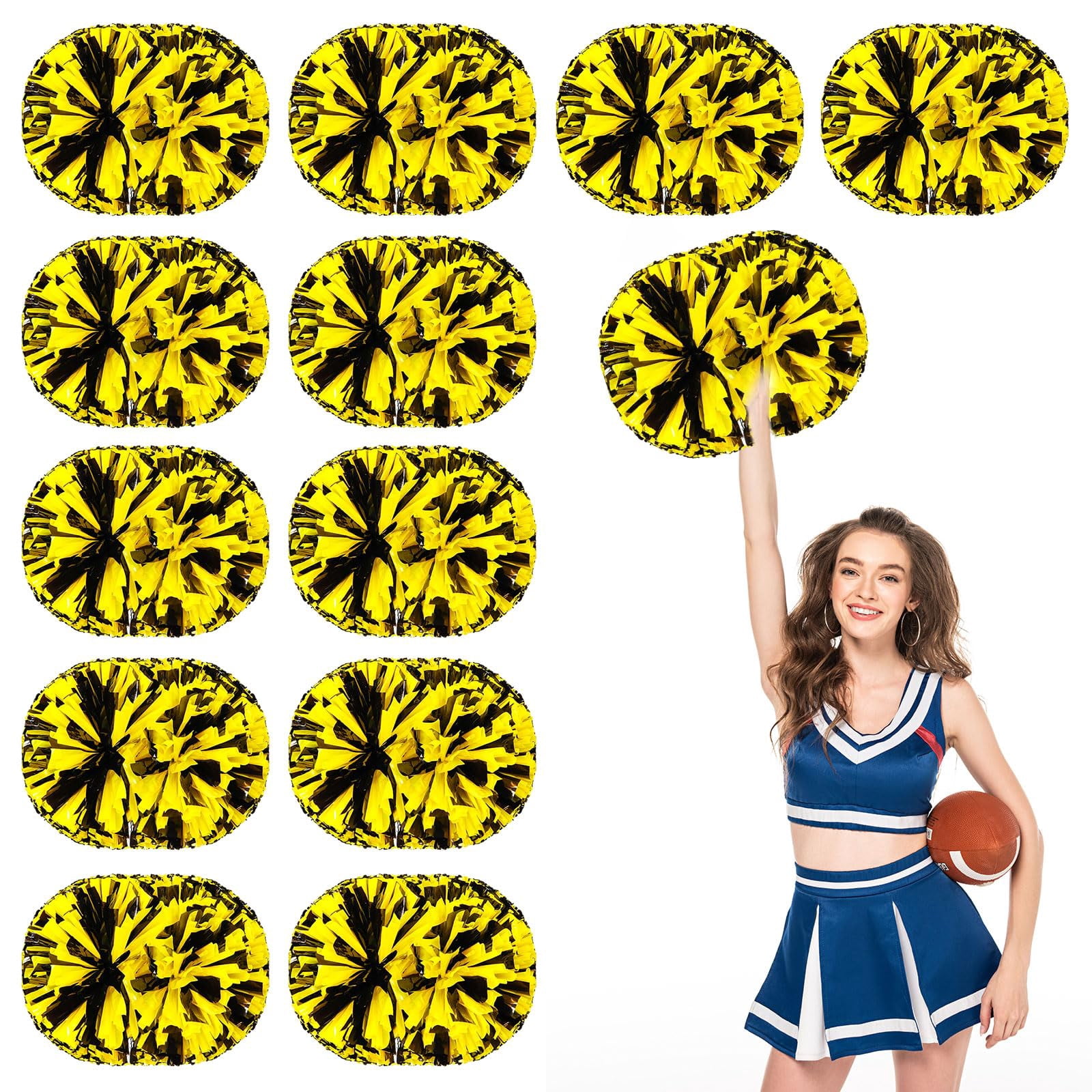 Cheer Pom Poms 12 Pcs with Handle, Cheerleading Handheld Squad Pompoms for Sports Team Cheer Spirit Games Dance Party Adults
