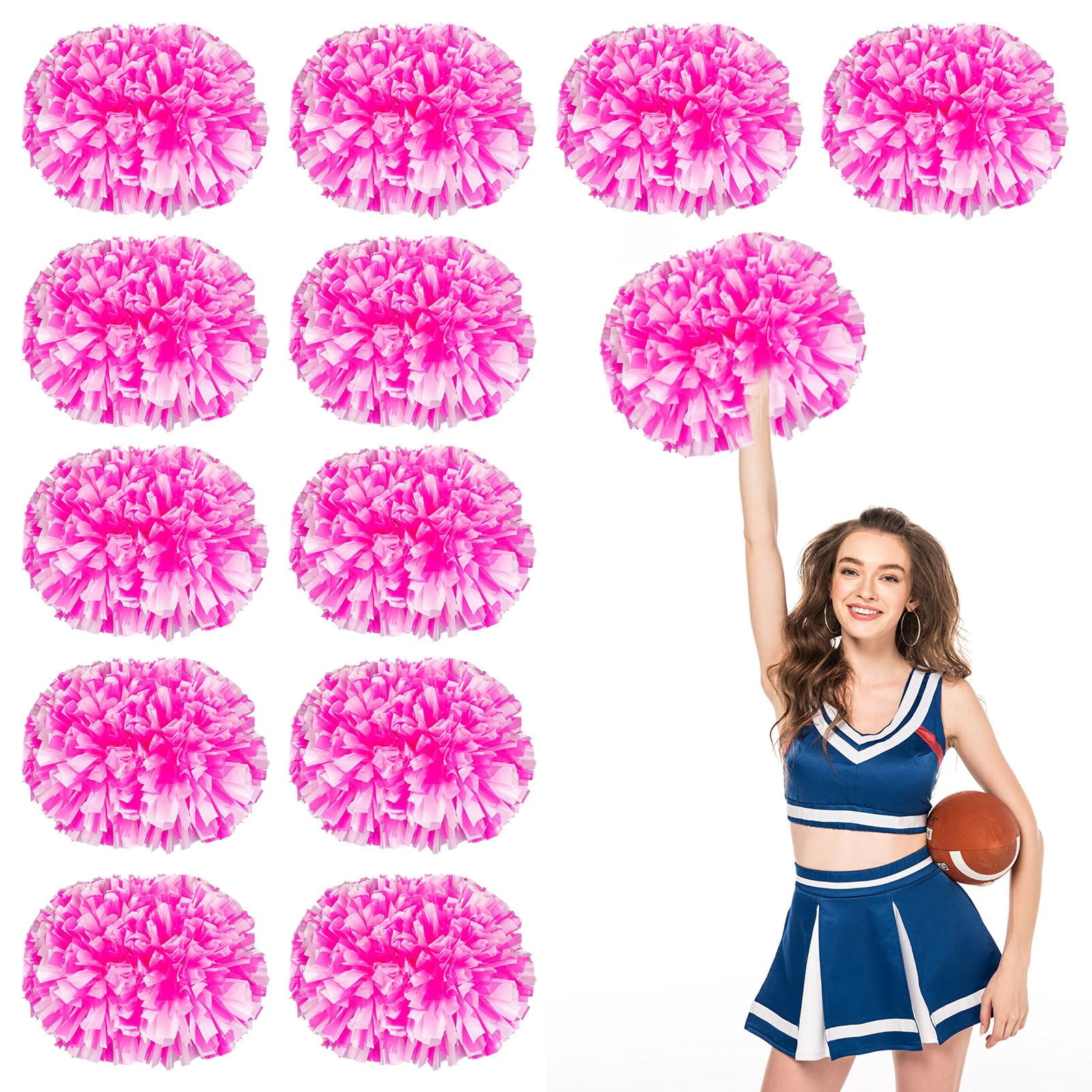 Cheer Pom Poms 14 Pcs with Handle, Cheerleading Handheld Squad Pompoms for Sports Team Cheer Spirit Games Dance Party Adults